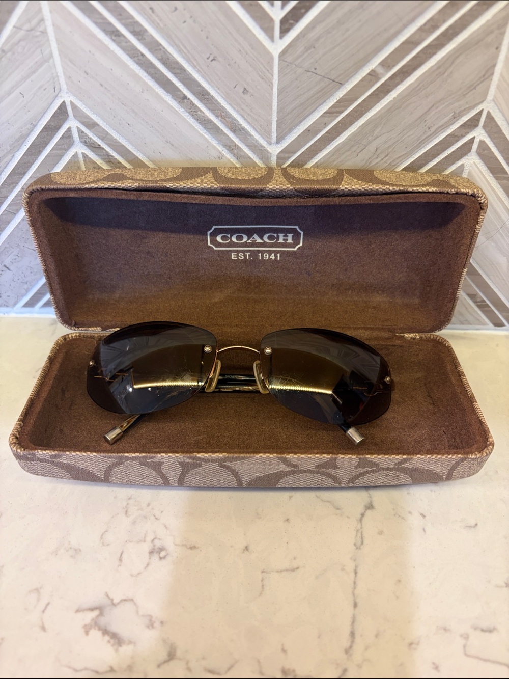 Coach Women’s Rimless Sunglasses in Brown and Gold